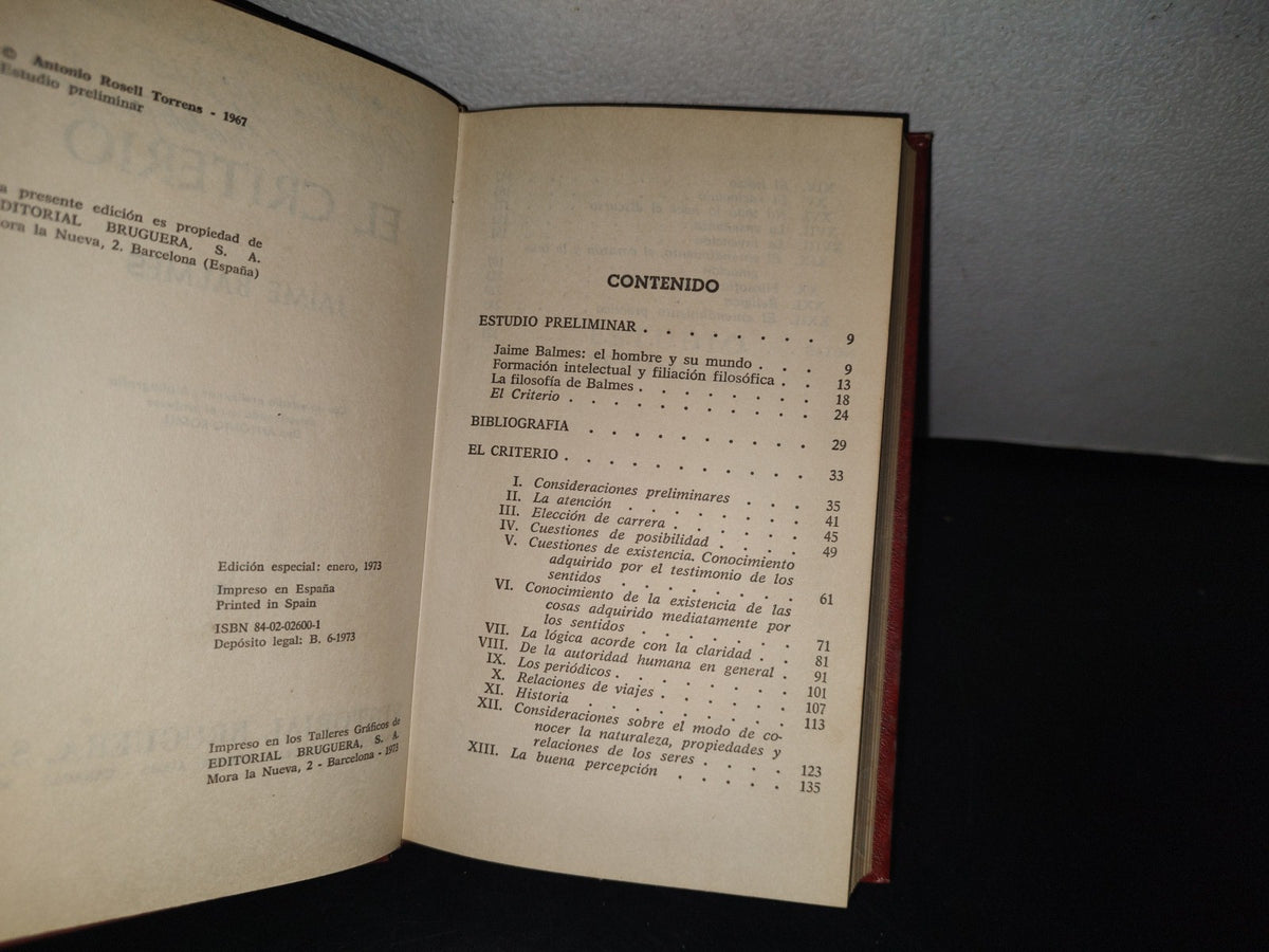 101- El Criterio - Jaime Balmes - Editorial Bruguera S. A., Edición Especial: Enero, 1973