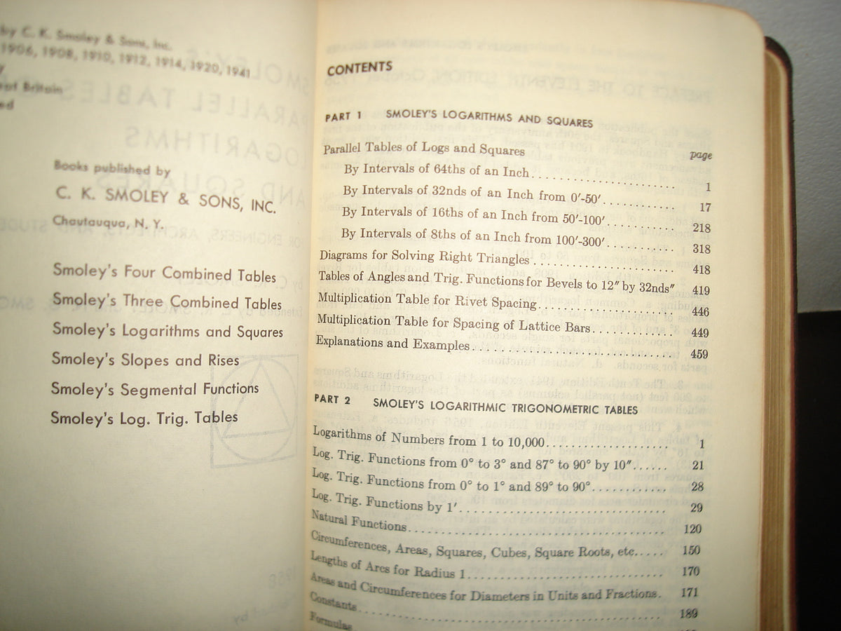 160- Tablas De Logaritmos / Smoley'S Parallel Tables Of Logarithms And Squares - 1958
