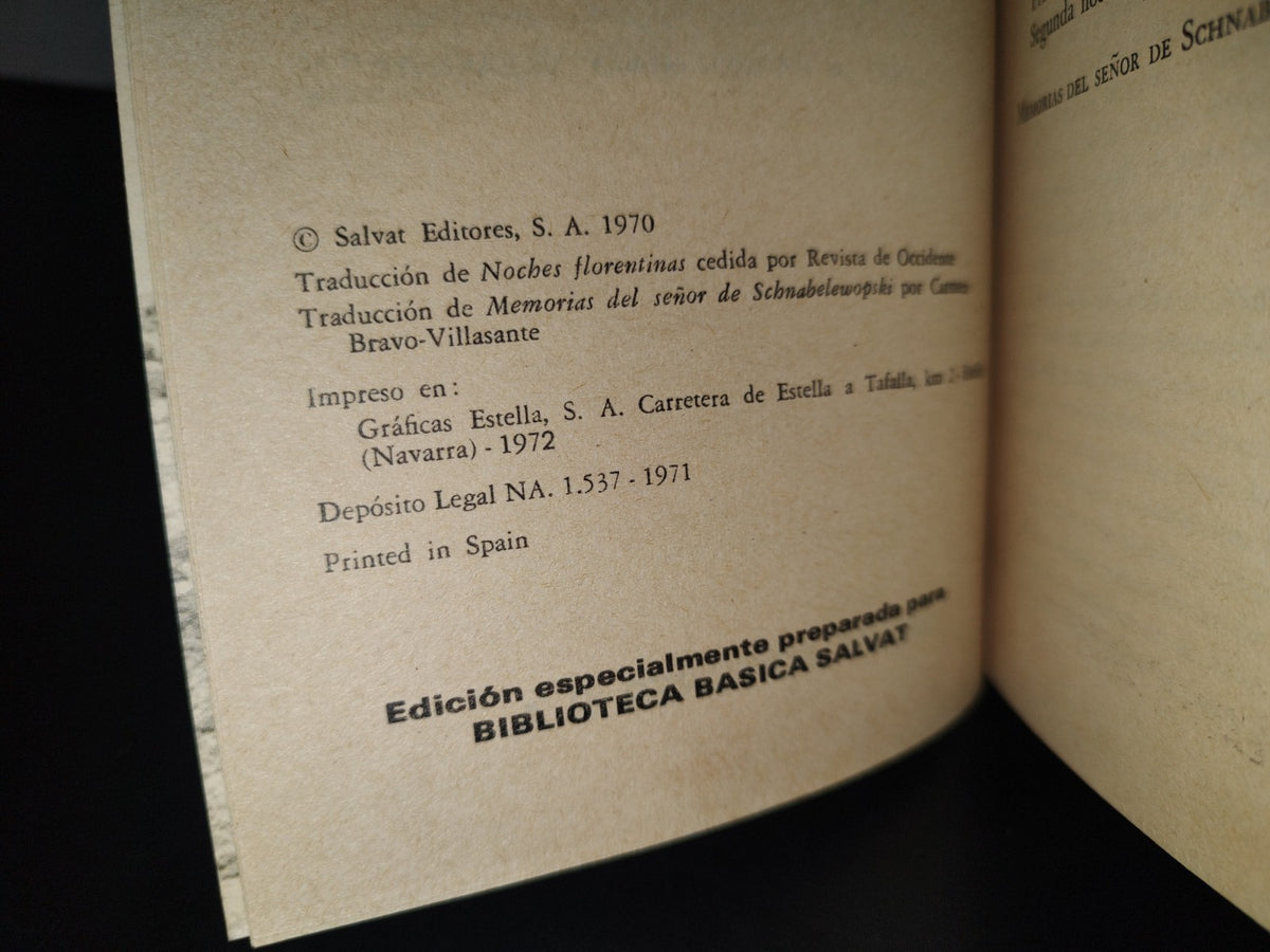 89- Noches Florentinas / Memorias Del Señor Schnabele Wopski . Heinrich Heine