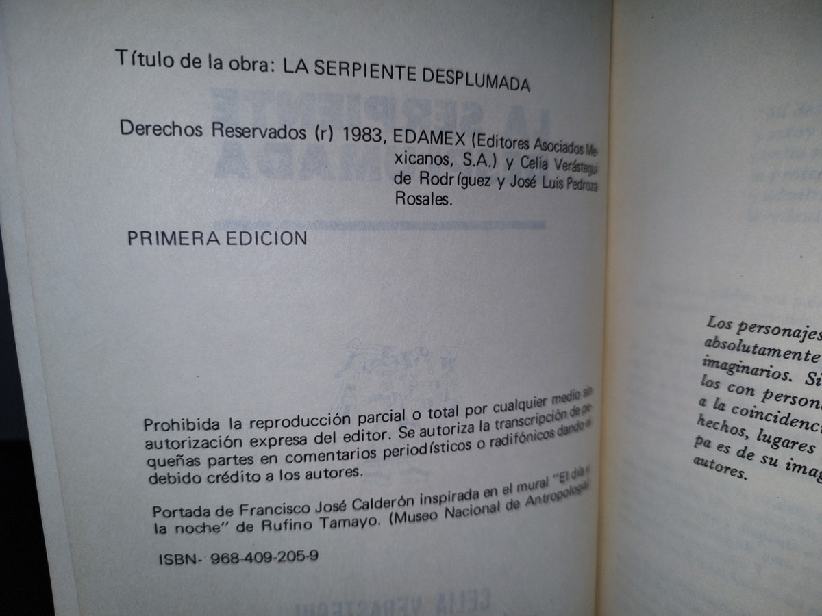 48- La Serpiente Desplumada - Celia Verastegui, José Luis Pedroza Rosales - Primera Edición 1983