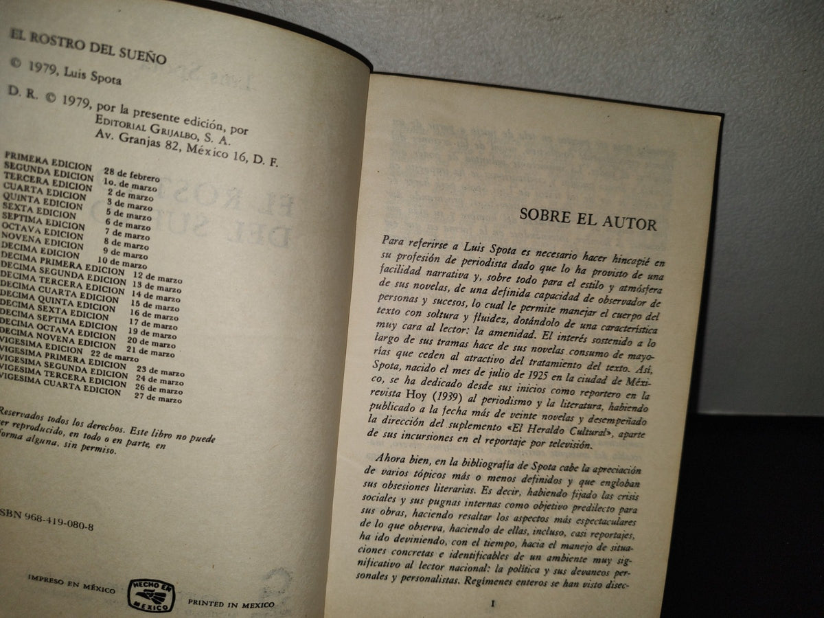 100- El Rostro Del Sueño - Spota - Editorial Grijalbo, S. A. 1979