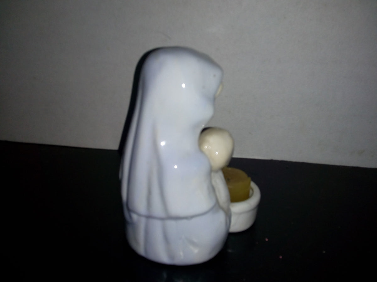 A2- Portavelas De Cerámica. Virgen Y Niño Jesús - 80'S