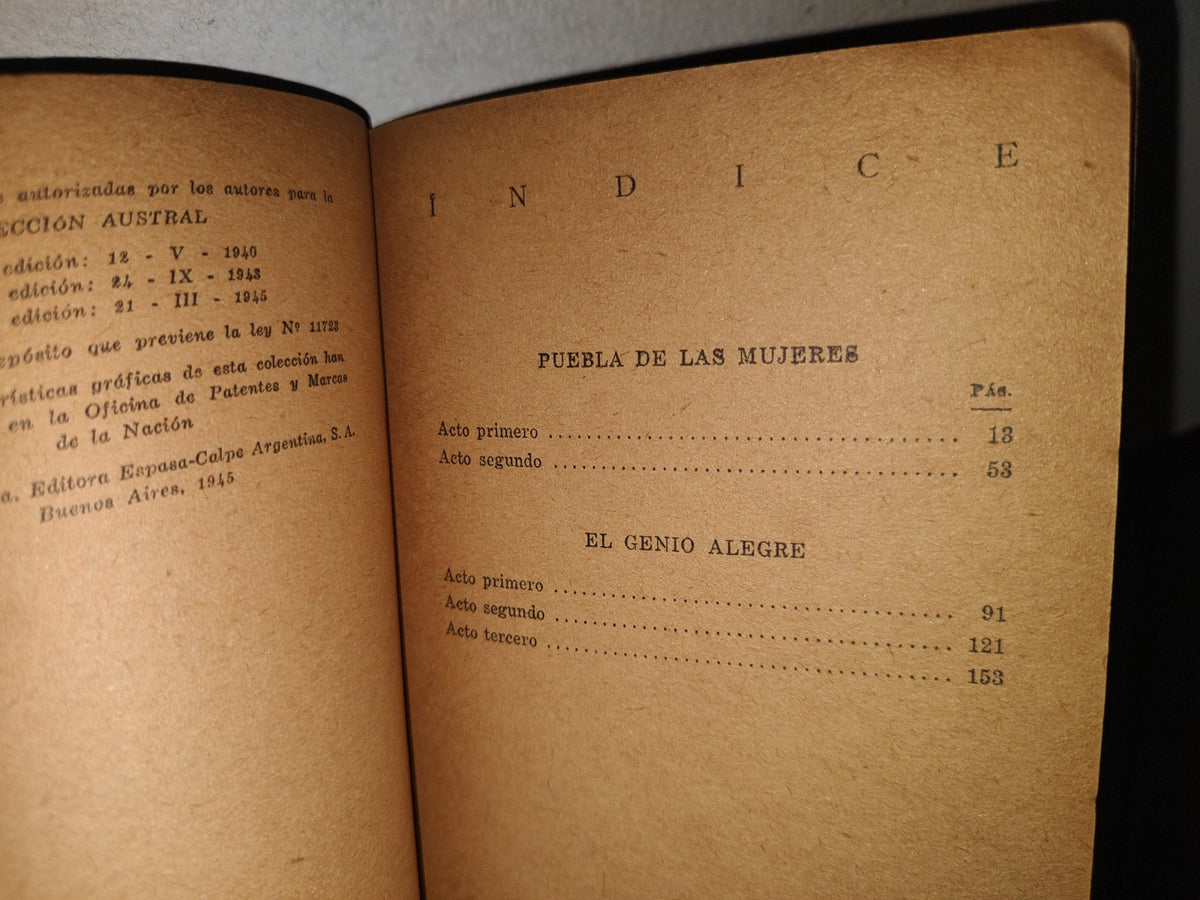 83- Puebla De Las Mujeres Y El Genio Alegre - Álvarez Quintero - Colección Austral - 1945