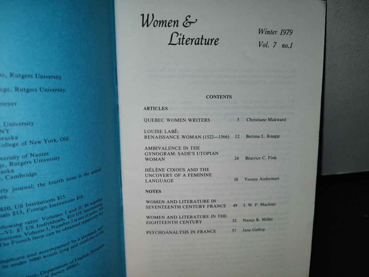 174- Women & Literature. Winter 1979. Vol. 7 No. 1 - French Issue