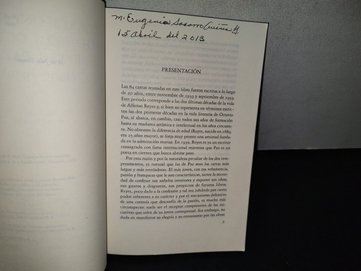 192- Correspondencia. Alfonso Reyes / Octavio Paz (1939-1959) - Edición De Anthony Stanton