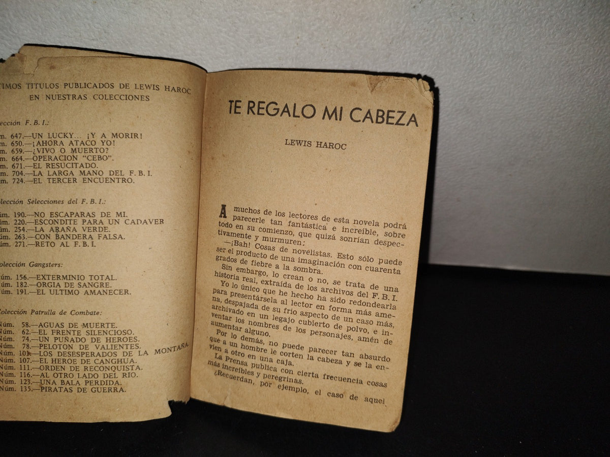 145- Te Regalo Mi Cabeza - Lewis Haroc - Editorial Rollan. Primera Edición 1964