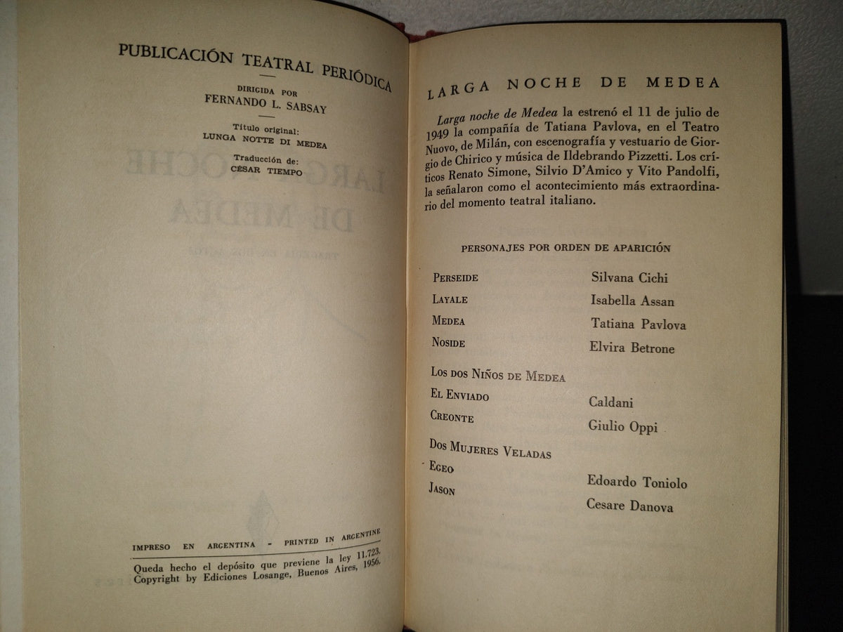 219- Larga Noche De Medea. Tragedia En Dos Actos - Corrado Alvarado - Ediciones Losange, 1956