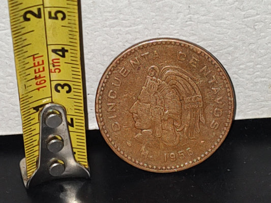 A6- Moneda Mexicana De Cobre, Cuauhtémoc: Cincuenta Centavos Mo 1956