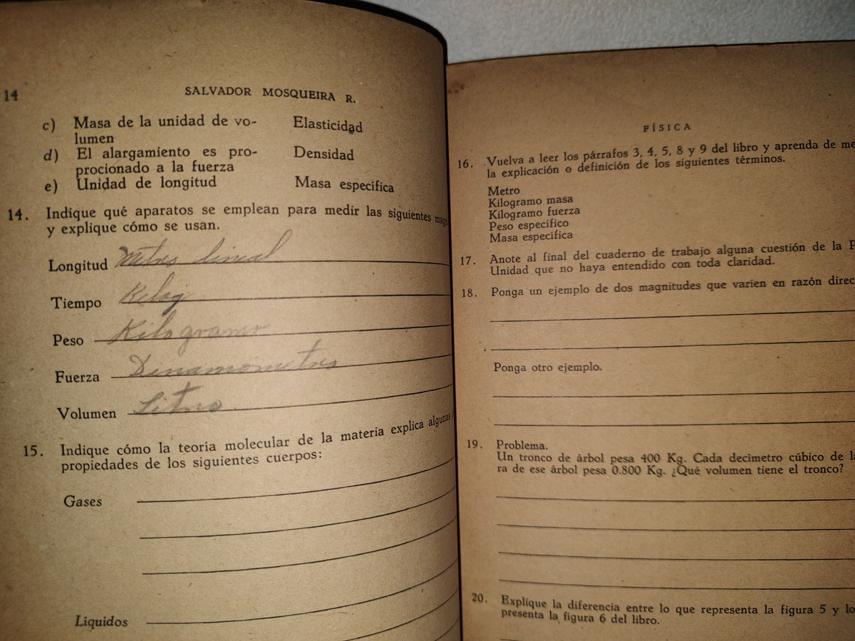 143- Física. Cuaderno De Trabajo. S. Mosqueira. Secretaría De Educación Pública, México, 1A. E. 1961