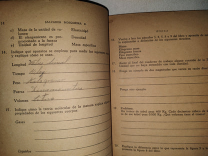143- Física. Cuaderno De Trabajo. S. Mosqueira. Secretaría De Educación Pública, México, 1A. E. 1961