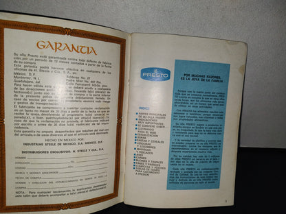 84- Antiguo Instructivo Recetario De Cocina Para Olla Presto - 70'S