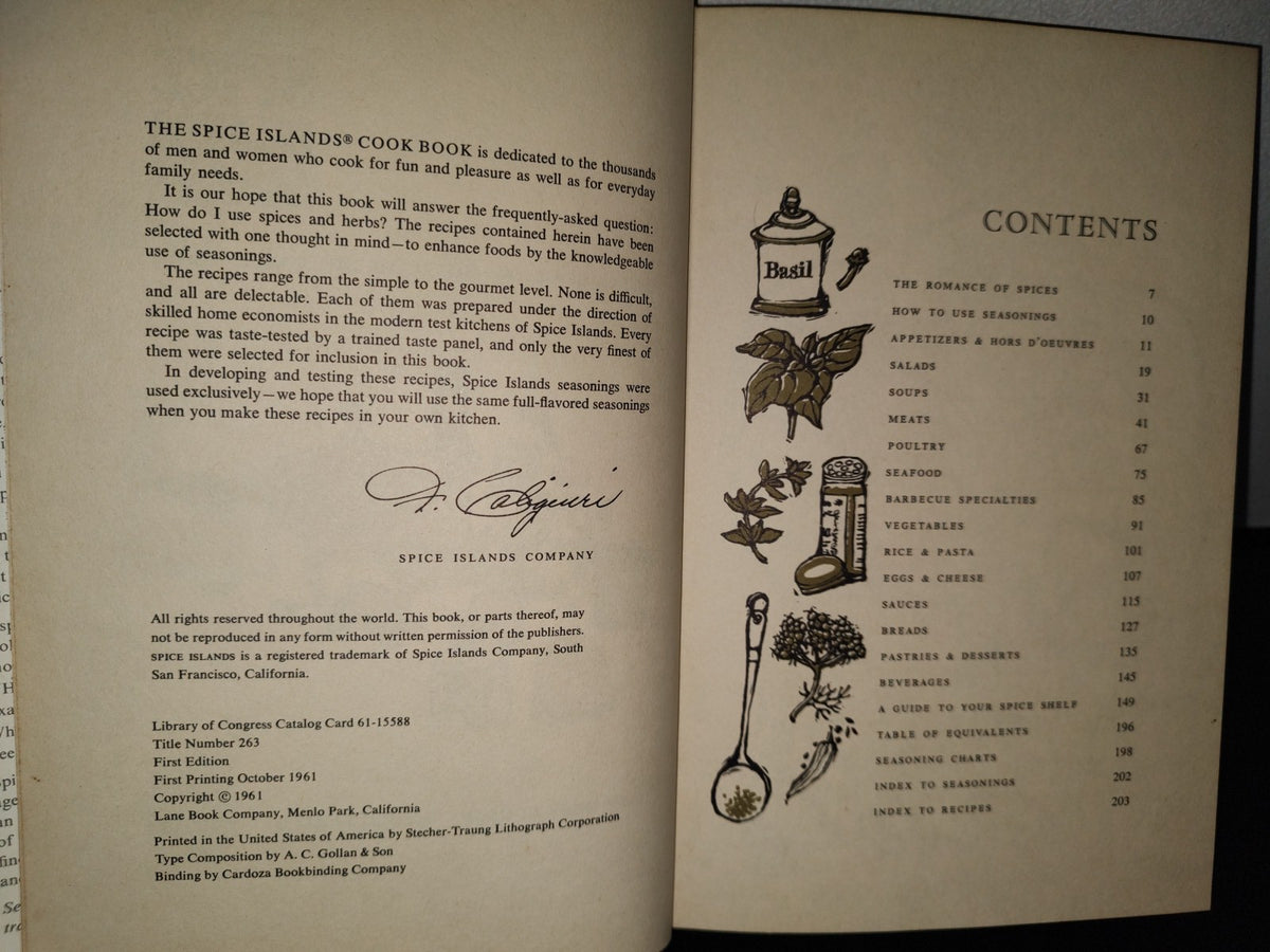174- The Spice Islands Cookbook - Lane Book Company - First Printing October 1961