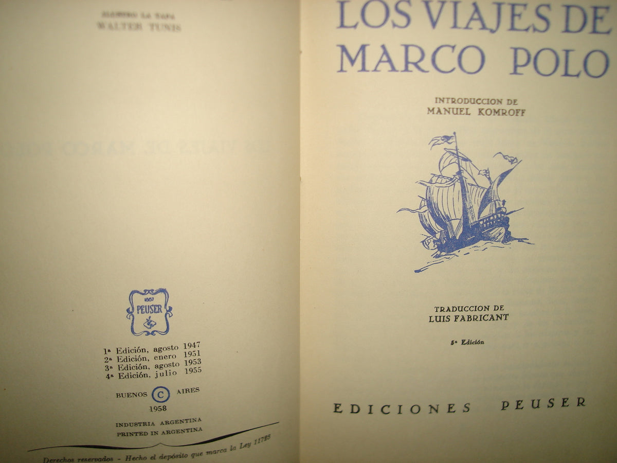 161- Los Viajes De Marco Polo - Ediciones Peuser - 1958