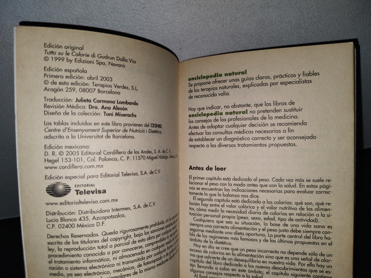 68- Vanidades Presenta. Enciclopedia Natural. Todo Sobre Las Calorías