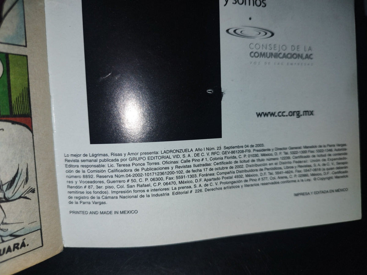 128- Lo Mejor De Lágrimas Y Risas Presenta: Ladronzuela - Año I, No. 23, Septiembre 2003