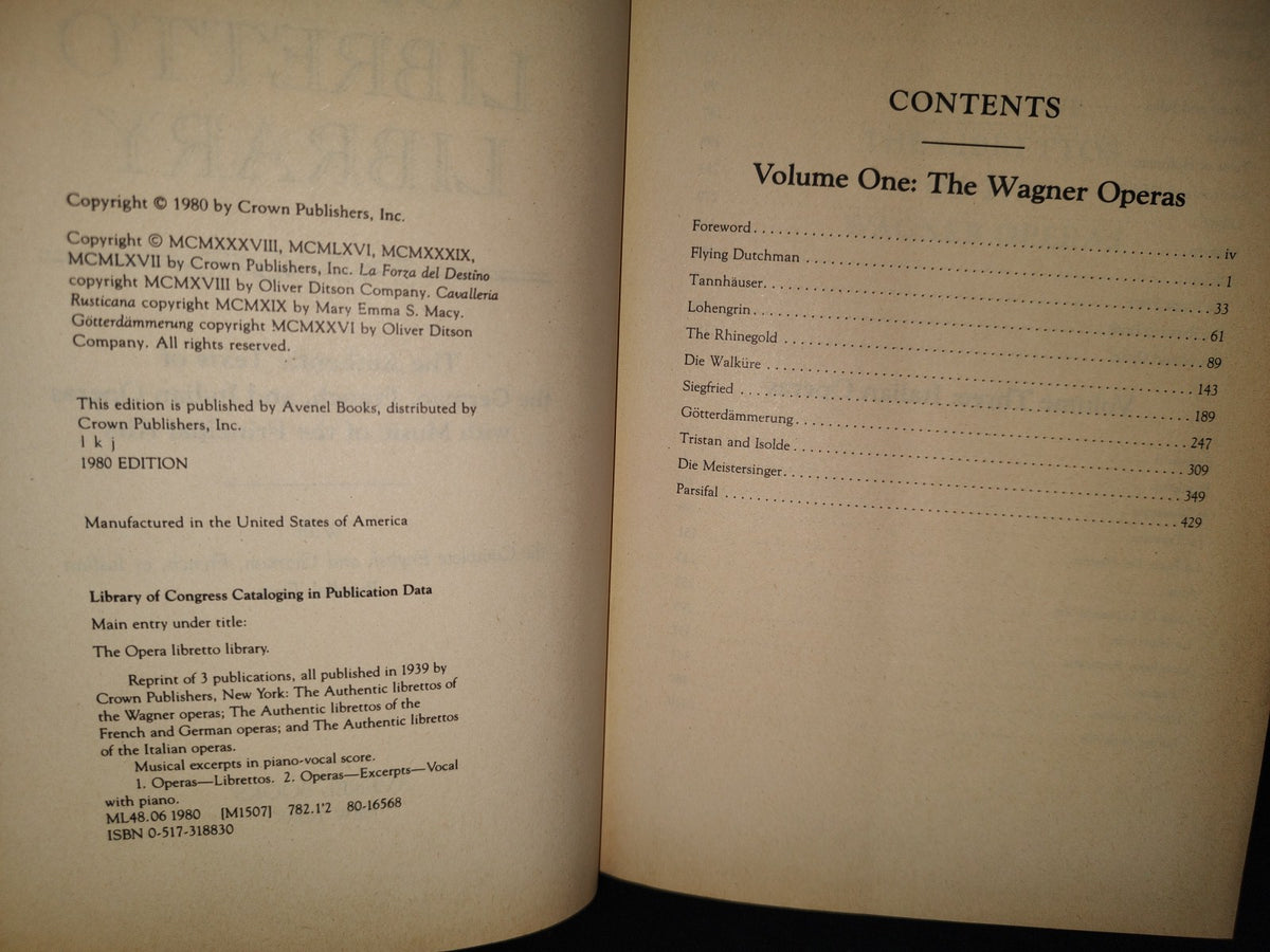 23- The Opera Libretto Library. The Authentic Texts Of The German, French And Italian Operas With Music Of The Principal Airs - Avenel Books. New York - 1980 By Crown Publishers, Inc.
