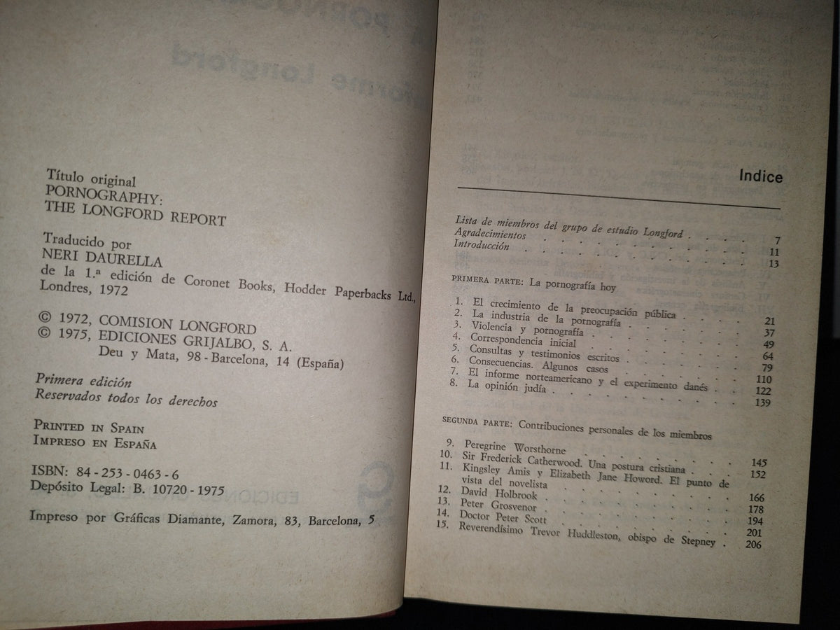 209- La Pornografía. Informe Longford - Ediciones Grijalbo, S. A. - 1975