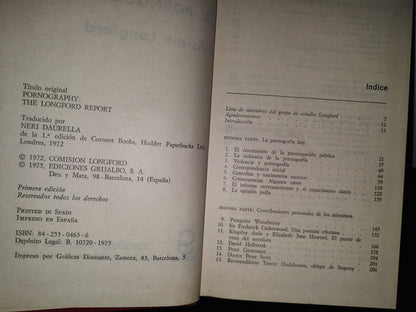 209- La Pornografía. Informe Longford - Ediciones Grijalbo, S. A. - 1975