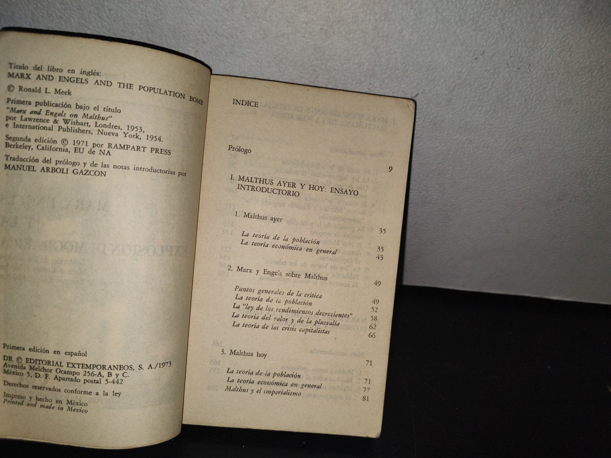 101- Marx, Engels Y La Explosión Demográfica - Editorial Extemporáneos. México - 1A. Ed. 1973