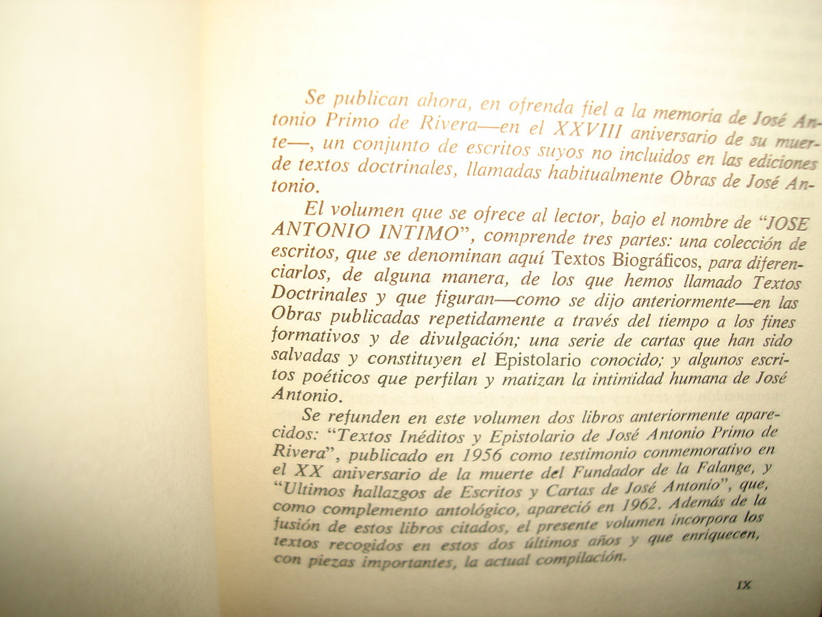 167- Textos Biográficos Y Epistolario - José Antonio Íntimo - Ediciones Del Movimiento, 1968