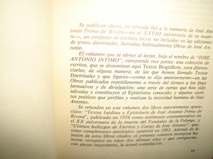 167- Textos Biográficos Y Epistolario - José Antonio Íntimo - Ediciones Del Movimiento, 1968