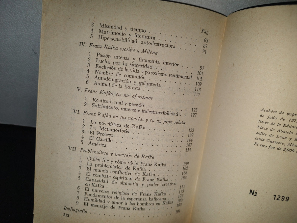 84- La Cosmovisión De Franz Kafka - Agustín Basave Fernández Del Valle - Primera Edición 1977