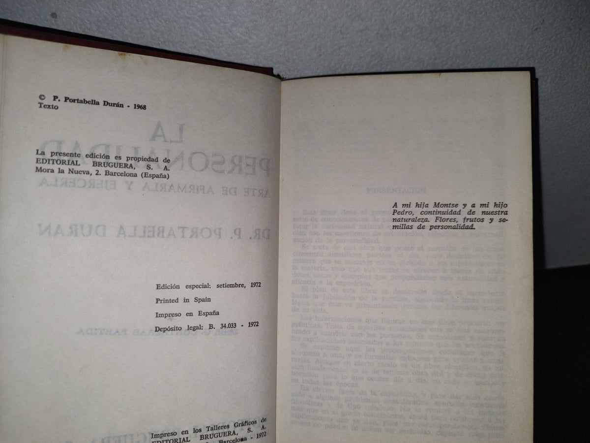 89- La Personalidad. Arte De Afirmarla Y Ejercerla - Dr. P.Portabella Duran - Editorial Bruguera. Edición Especial, 1972