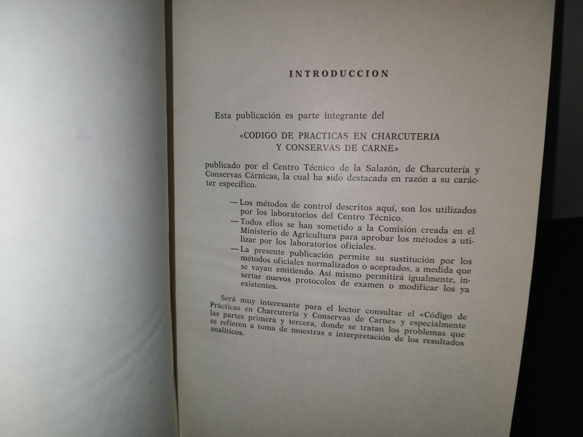 114- Métodos De Análisis De La Industria Charcutera - Editorial Acribia. Zaragoza - 1974
