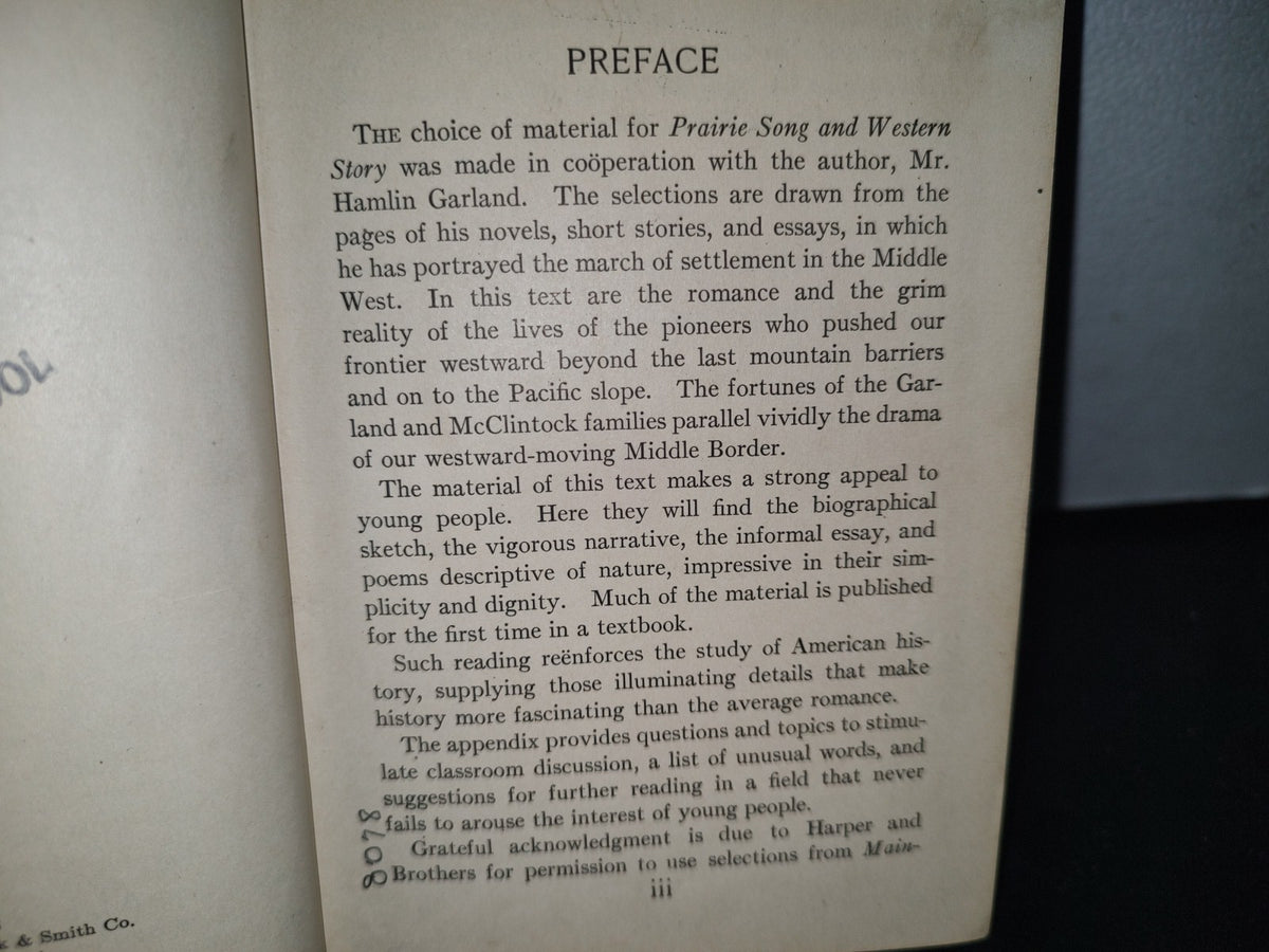 60- Inglés. Prairie Song And Western Story - Hamlin Garland. Allyn And Bacon - 1928