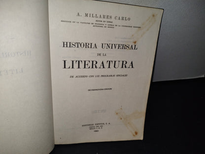 75- Historia Universal De La Literatura - A. Millares Carlo - Editorial Esfinge, S. A., 1983
