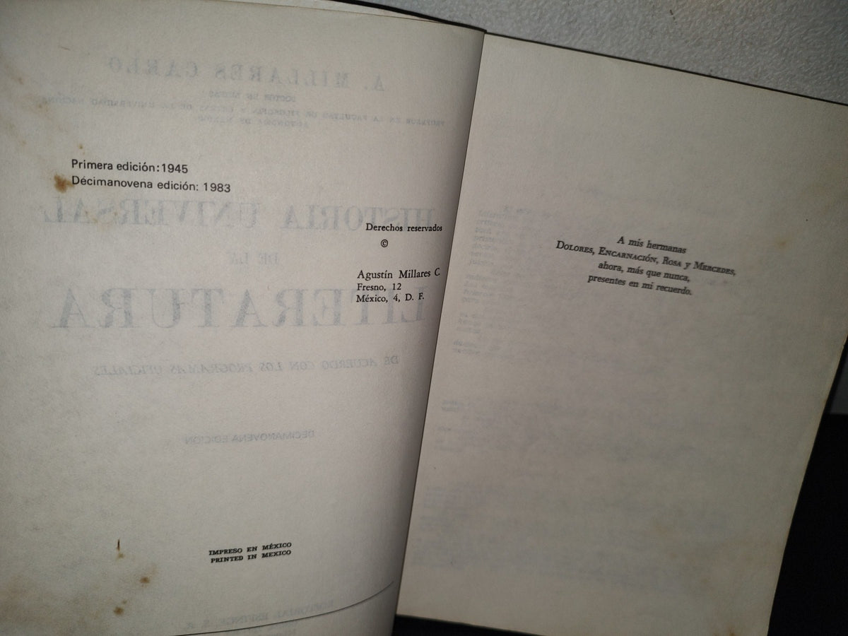 75- Historia Universal De La Literatura - A. Millares Carlo - Editorial Esfinge, S. A., 1983