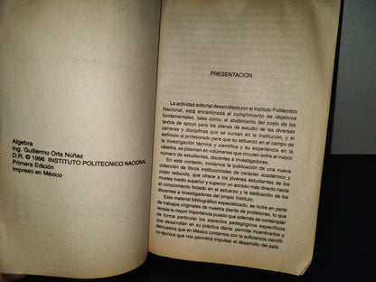 196- Álgebra. Ing. Guillermo Orta Núñez. Instituto Politécnico Nacional - 1996