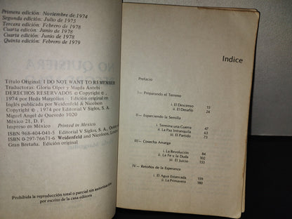 197- No Quisiera Recordarlo. Auschwitz 1941-Praga 1968 - Heda Margolius. Editorial V Siglos, 1979