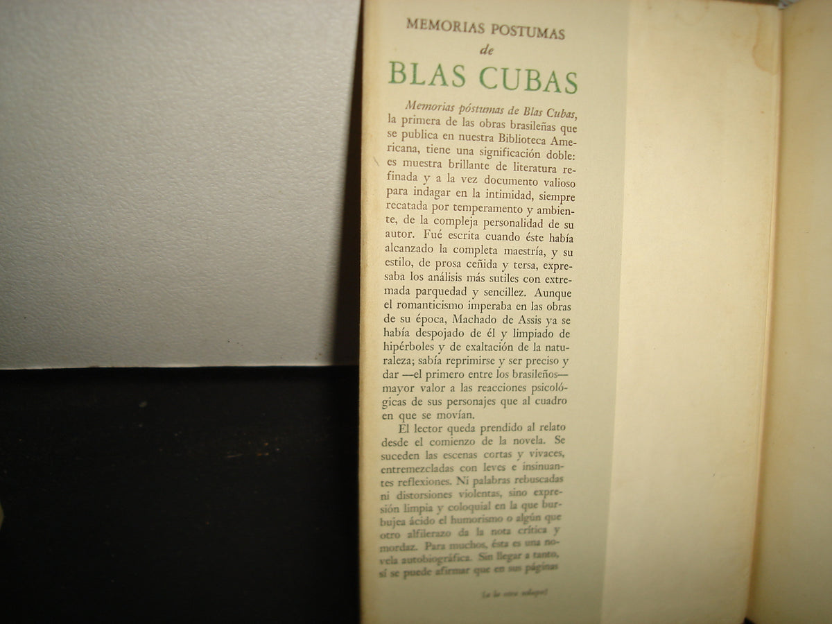 167- Memorias Póstumas De Blas Cubas - Joaquín María Machado De Assís - Biblioteca Americana. Fondo De Cultura Económica. Primera Edición 1951