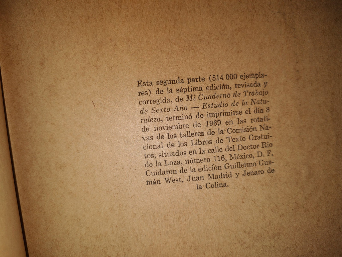 74- Mi Cuaderno De Trabao De Sexto Año. Estudio De La Naturaleza - 1969