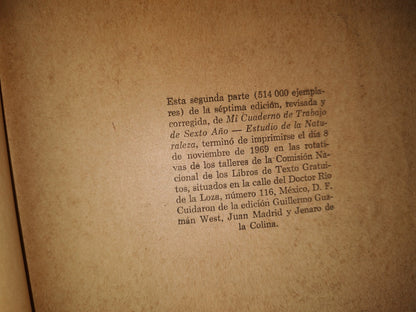 74- Mi Cuaderno De Trabao De Sexto Año. Estudio De La Naturaleza - 1969