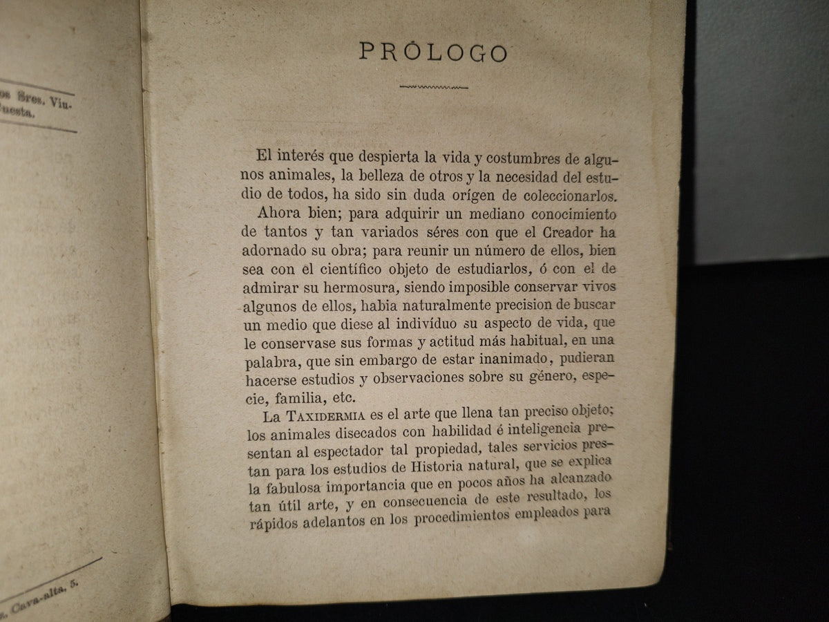 91- Taxidermia. Manual Práctico Del Disecador De Animales Y Plantas - Manuel Llofriu - Madrid. Librería De Cuesta, 1885