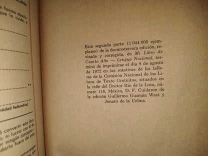 100 - Mi Libro De Cuarto Año. Lengua Nacional - Carmen Norma - Secretaría De Educación Pública 1972