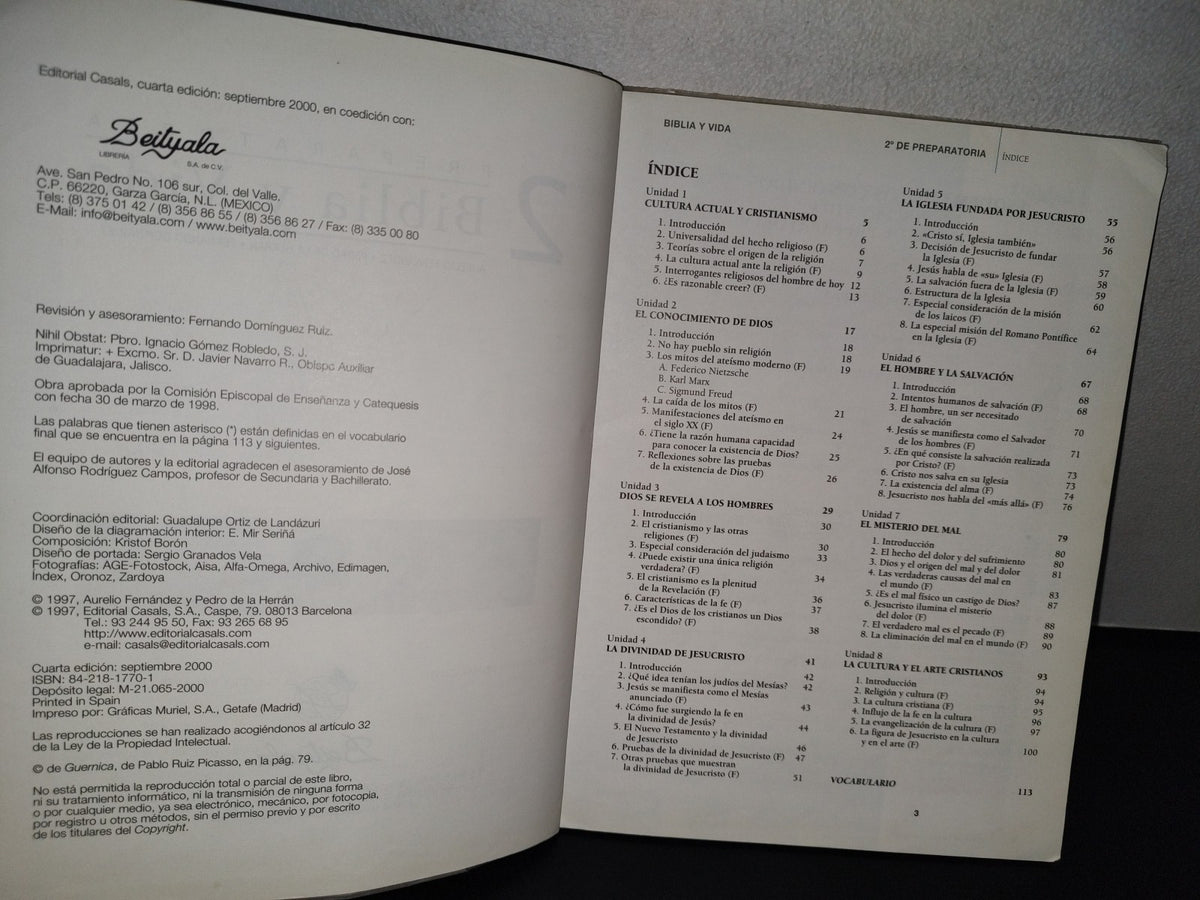 77- Biblia Y Vida 1 Y 2 - Pedro De La Herrán, Jesús Martínez... - Editorial Casals - 1996
