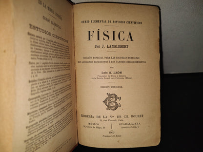 196- Física - J. Langlebert. Librería De La Vda. De Ch. Bouret, 1902
