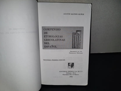 158- Etimologías Grecolatinas - Agustín Mateos Muñoz - Editorial Esfinge, 1993