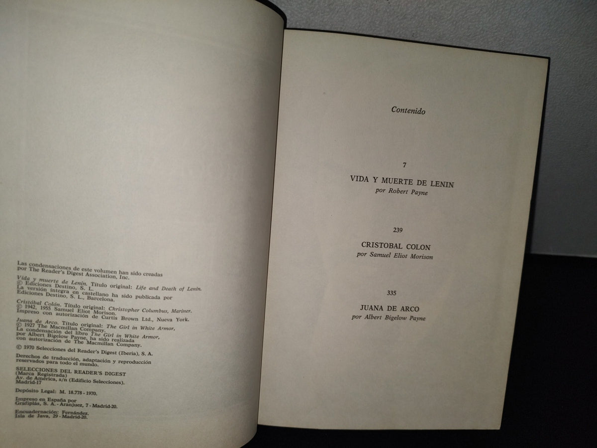 75- Grandes Biografías. Selecciones Del Reader'S Digest. Vida Y Muerte De Lenin - Robert Payne / Cristobal Colón - Samuel Eliot Morison / Juana De Arco - Albert Bigelow Payne - 1970
