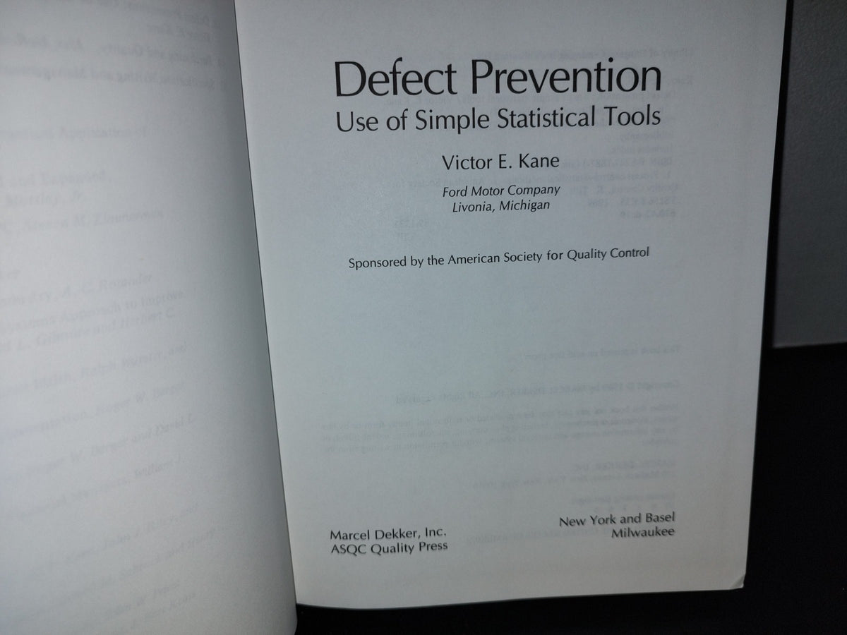 57- Prevención De Defectos. Defect Prevention. Use Of Simple Statistical Tools - Victor E. Kane