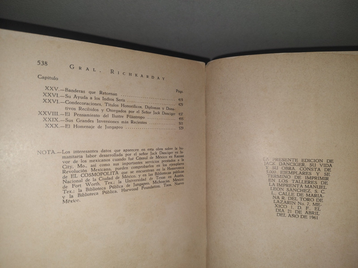 23- Jack Danciger. Su Vida Y Su Obra - General Richkarday - 1961 - Firmado