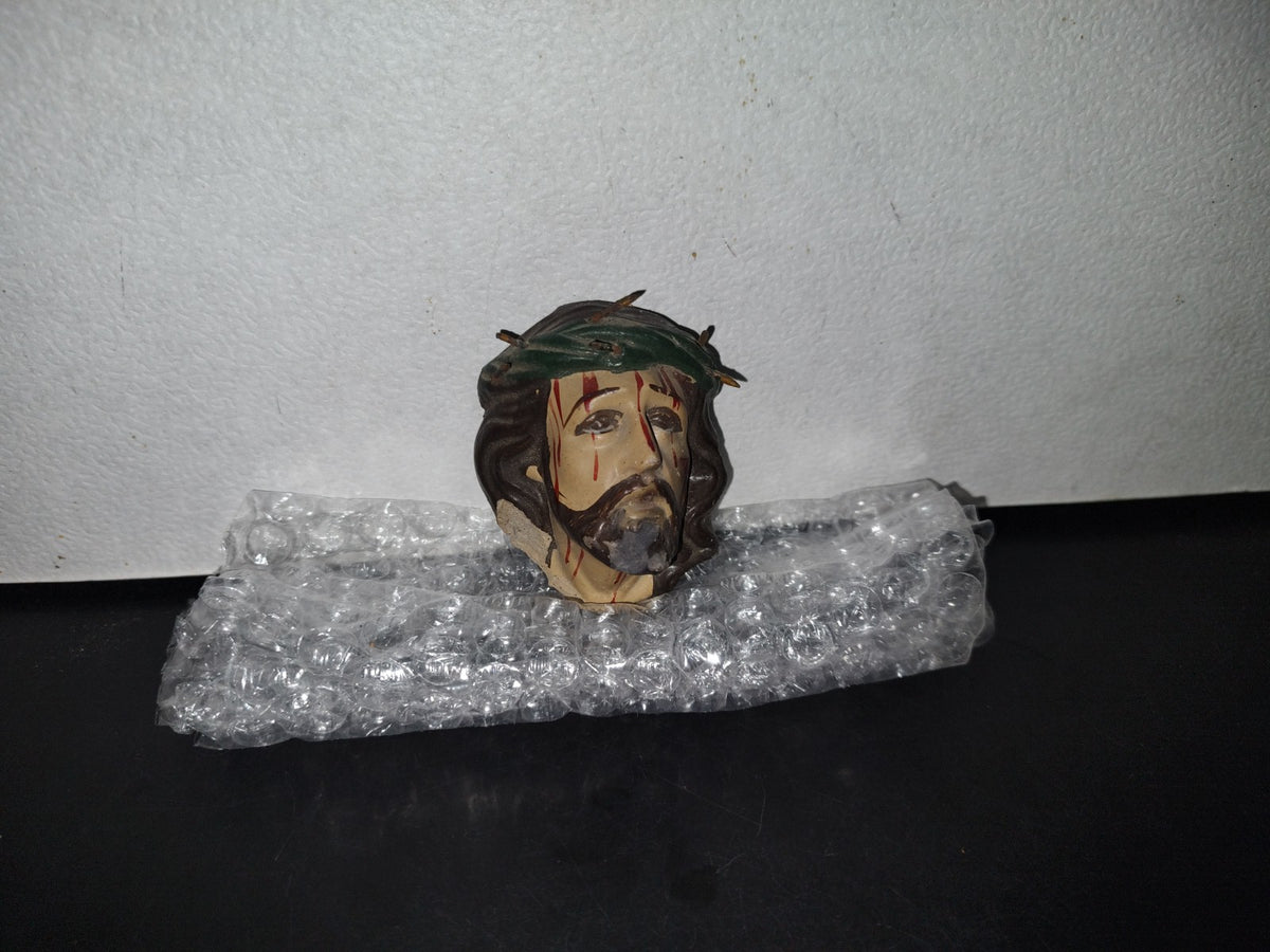 A3- Antigua Cabeza De Barro De Jesucristo Con Corona De Espinas - 60'S - 70'S