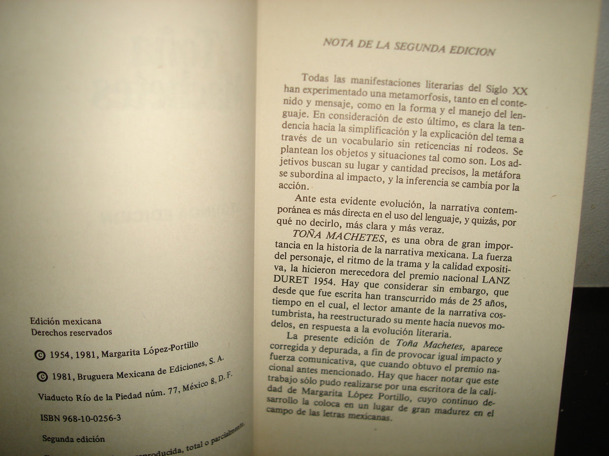 7- Toña Machetes - Margarita López Portillo - Bruguera Mexicana De Ediciones, 1981