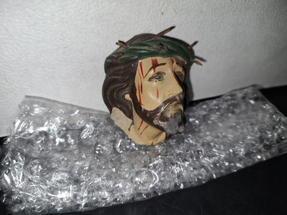 A3- Antigua Cabeza De Barro De Jesucristo Con Corona De Espinas - 60'S - 70'S