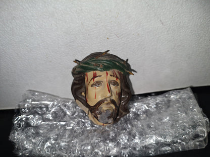 A3- Antigua Cabeza De Barro De Jesucristo Con Corona De Espinas - 60'S - 70'S
