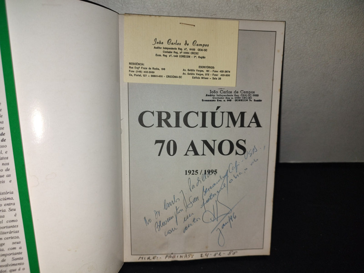 209- Criciúma 70 Anos. 1925/1995 - Archimedes Naspolini Filho - Firmado