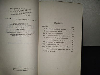 201- El Reino Del Autocontrol - William George Jordan. Organización Editorial Novaro. 1A. Ed. 1974